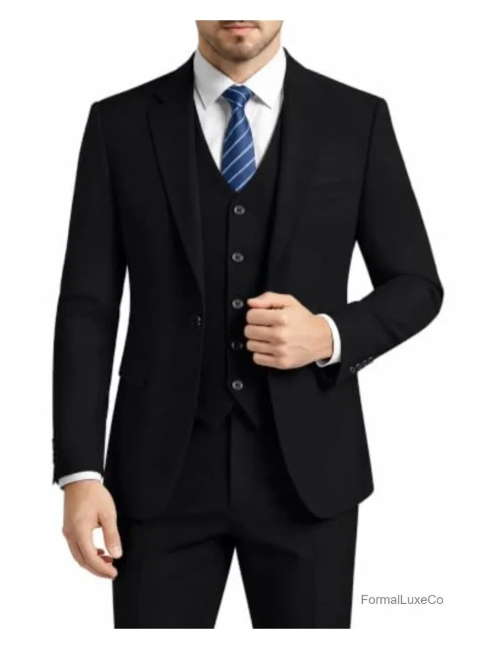 Men's 3 Piece Slim Fit Tuxedo Suit Set with Vest & Tie, Wedding Prom Business